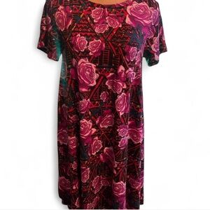 LuLaRoe Rose Patterned Carly Dress in Pink and Black size XS